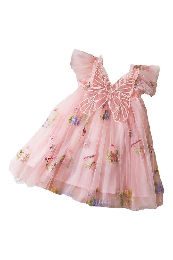 Kids Toddler Baby Girl Butterfly Wings Dress Sleeveless Star Print Layered Tutu Dress Size 0-5Y Children Sleeveless Layered Tulle Dress(Z09-Pink,3-4 Years)