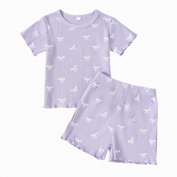 NIEWTR Toddler Girl Clothes 2Pcs Sets Floral Plaid T-Shirt & Elastic Waistband Shorts Summer Outfits for Girls(Light Purple,2-3 Years)