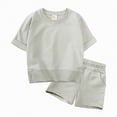 thumbnail image 1 of NIEWTR Toddler Girl Clothes 2Pcs Sets Toddler Short T-Shirt Tops+Shorts Outfit Set Short Sleeves Crewneck Tops and Shorts Lounge Shorts 2Pcs(Grey,2-3 Years), 1 of 6