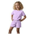 thumbnail image 1 of NIEWTR Toddler Girl Clothes Layered Ruffle Top Floral Shorts Cute Toddler Girls Summer Outfits 2Pcs Clothing Set T-Shirt Set Purple 6-7 Years, 1 of 4