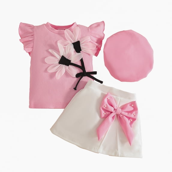 NIEWTR Toddler Girl Clothes Summer Outfits, Sleeveless Ruffle Hem Tank Top + Shorts 2Pcs Cute Baby Girls Clothing Set 1-5T 2Pcs Summer Gift Set 9-12 Months,Pink