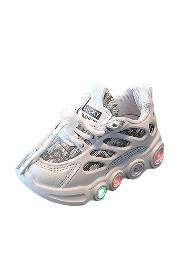 Toddler Girl Sneakers Shoes Lace Up Canvas Shoes Kids Casual Shoes Light Up Shoes Walking Shoes(White,8)