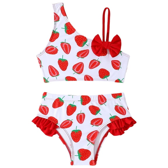 NIEWTR Toddler Girl Swimsuit Color Block With Ruffled Sleeve Straps Swimwear Bathing Suit For Baby Girl Swimwear Beach Bathing Suit for Summer Vacation 3-4 Years Red