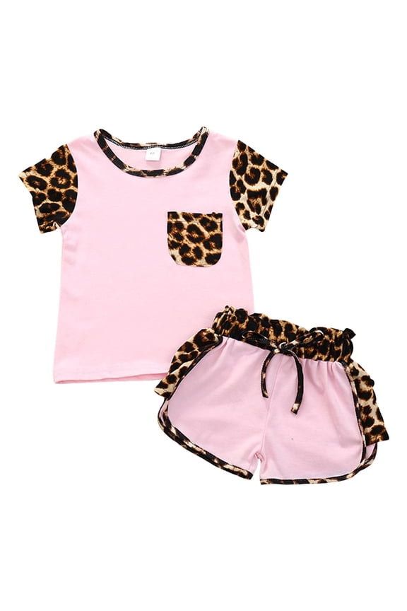 Toddler Girls 2Pcs Summer Outfits Set, Cute Flower Short Sleeve T-Shirt and Shorts (1-8Y Gift Set) Summer 2Pcs Gift Outfits Set Shorts Set Pink 1-2 Years