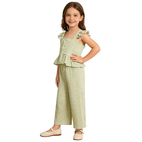 NIEWTR Toddler Girls 2Pcs Summer Outfits Set with Flower Short Sleeve T-Shirt + Pants (1-8Y Gift) Summer 2Pcs Gift Outfits Set 2Pcs Summer Gift Set 2-3 Years,Green
