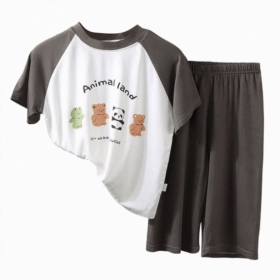 NIEWTR Toddler Girls Boys 2Pcs Summer Outfit Short Sleeve Tee & Pull-on Shorts Soft Breathable Pajamas Set for 2T 3T 4T Daily Loungewear(A-Light Gray,3-4 Years)
