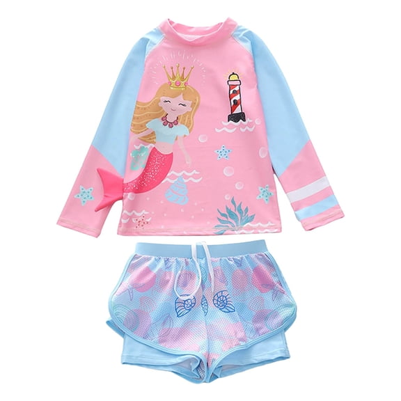 NIEWTR Toddler Girls Children's Swimsuit Girls Split Long Sleeve Beach Sports Net Boxer Shorts Swimsuit Swimwear Beach Bathing Suit for Summer Vacation 3-4 Years Light Pink