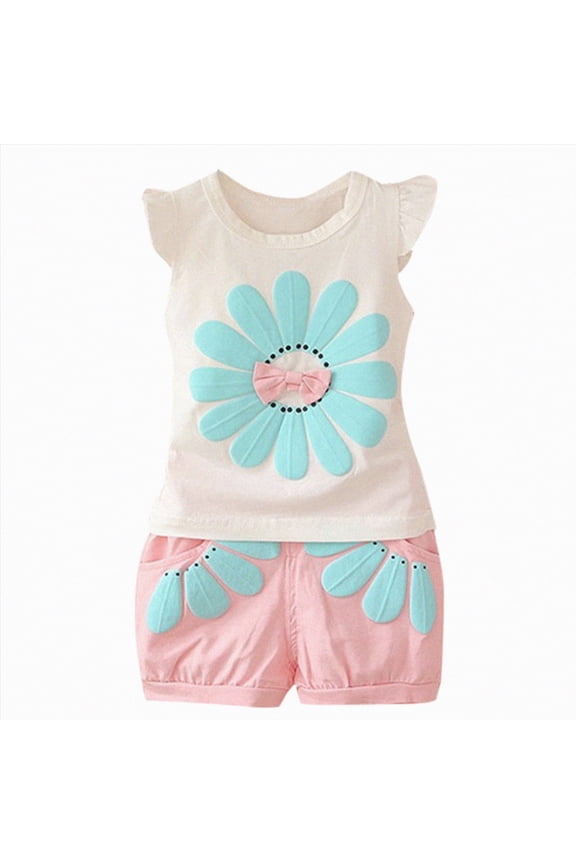 Toddler Girls Clothes Girls Shorts Sets 2 Pieces Outfits Fly Ruffle Sleeve T-Shirts and Shorts With Pockets Cute Clothes Sets 2Pcs 2T 3T 4T(Pink,2-3 Years)