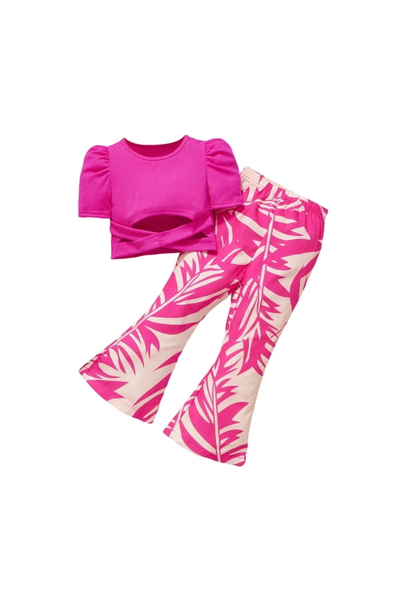 Toddler Girls Cute Flower 2Pcs Summer Outfits Set – Short Sleeve T-Shirt and Pants (Gift Idea) Summer 2Pcs Gift Outfits Set Girls' Clothing Set 2Pcs Summer Gift Set 4-5 Years,Pink