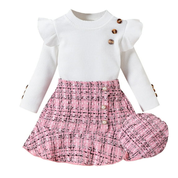 NIEWTR Toddler Girls Little Girls Fall Outfits Children Girls Long Sleeve Contrast Color Sweatshirt and Elastic Waistband Long Pants or Skirt Casual 2 Piece Autumn Set Clothes