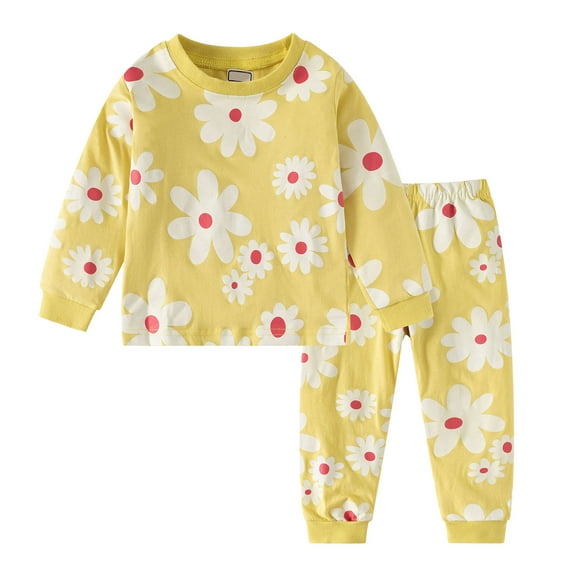 NIEWTR Toddler Girls Pajama Sets,Snug Fit Long Sleeve Ruffle Sleepwear,Soft Breathable Pjs for Kids,Ages 2-12 Years Sleepwear Pajamas Long sleeve Pjs(Yellow,4-5 Years)