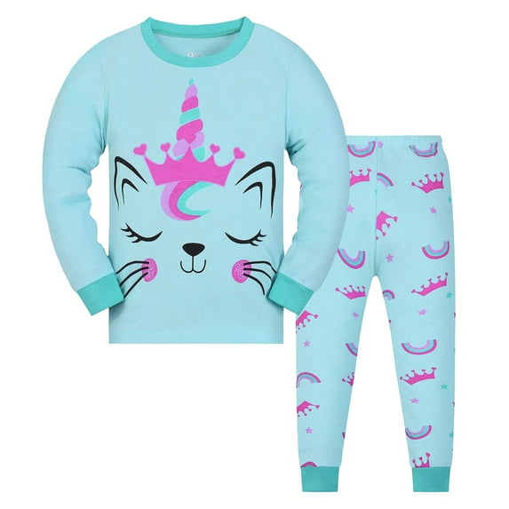 NIEWTR Toddler Girls Pajama Sets,Snug Fit Long Sleeve Shirring Sleepwear,Soft Breathable Pjs for Kids,Ages 2-12 Years Sleepwear Pajamas Long sleeve Pjs(Blue,4-5 Years)