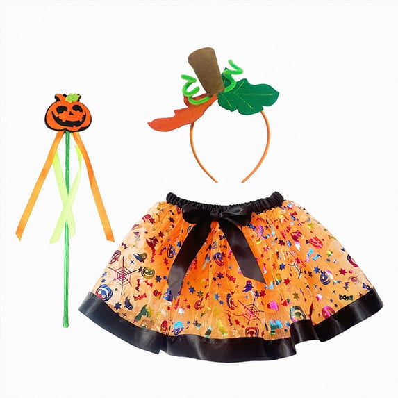 NIEWTR Toddler Girls Witch Tutu Skirt Set With Hat & Broomstick 3 Pcs Dress Up Halloween Outfits Kids Clothes Cosplay Dress Up Role Play Set
