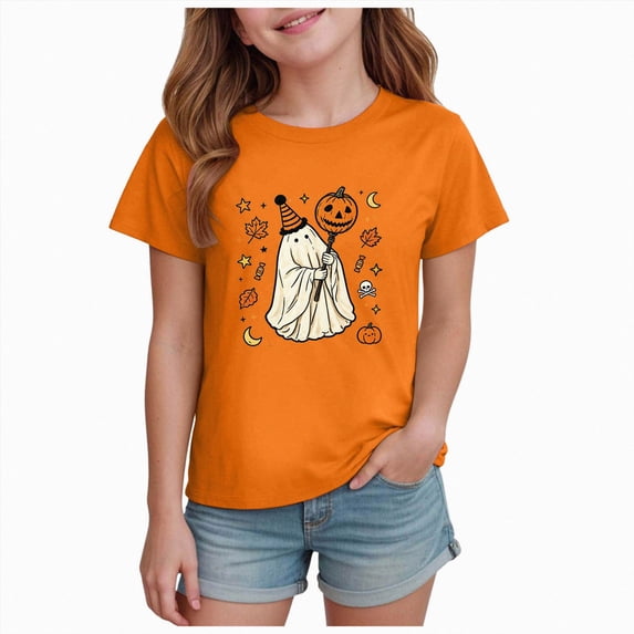 NIEWTR Toddler Halloween Shirt Pumpkin T-Shirt Kids Halloween Cotton Short Sleeve Cute Graphic Tee Top Boys Girls Halloween Shirts(3-4 Years)