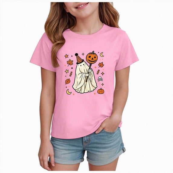 NIEWTR Toddler Halloween Shirt Pumpkin T-Shirt Kids Halloween Cotton Short Sleeve Cute Graphic Tee Top Boys Girls Halloween Shirts(5-6 Years)
