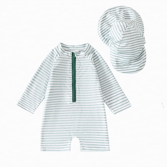 NIEWTR Toddler Infant Baby Boy Swimsuit Rash Guard One Piece Zipper Bathing Suit Swimwear with Hat(Light Green,6-12 Months)
