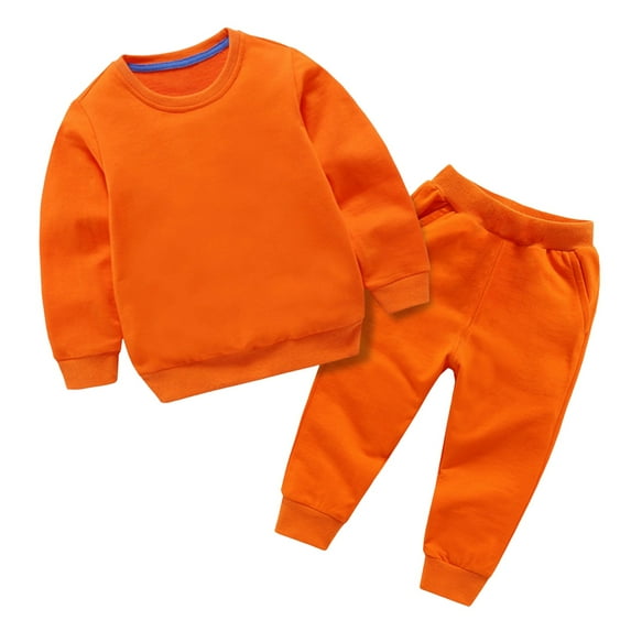 NIEWTR Toddler Kids Baby Boy Fall Outfits 1T 2T 3T Solid Long Sleeve Tops Pants Winter Clothes Sets(Z099-Orange,3-4 Years)