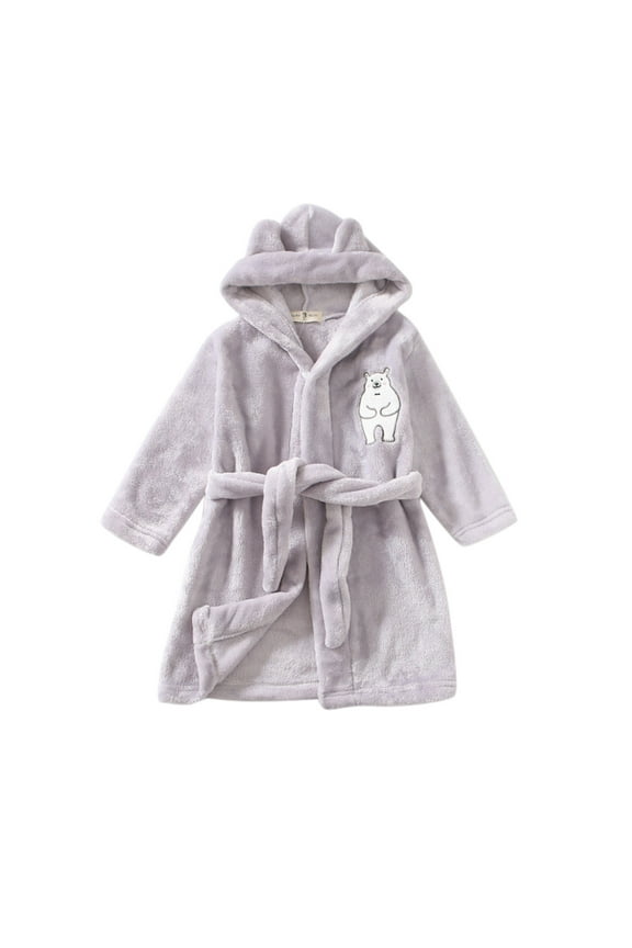 Toddler Kids Baby Sleepwears Boys Girls Cartoon Bathrobes Hooded Warm Flannel Night Robe Sleepwear Pajamas Fall Soft Loungewear For Child for 1-8 Years(A03-Grey,7-8 Years)