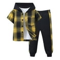 thumbnail image 1 of NIEWTR Toddler Little Boy Outfit Toddler Boys Boy Short Sleeve Patchwork Colour T Shirt Pullover Tops Pants Plaid Hoodie Sweatshirt Pullover Tops Jogger Pants (A04-Yellow,3-4 Years), 1 of 9
