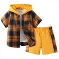 thumbnail image 1 of NIEWTR Toddler Little Boy Spring Summer Clothes Plaid Hoodie Sweatshirt Top and Shorts 2PCS Plaid Hoodie Outfits Plaid Hoodie Set 3-9 Years (A01-Orange,5-6 Years), 1 of 4