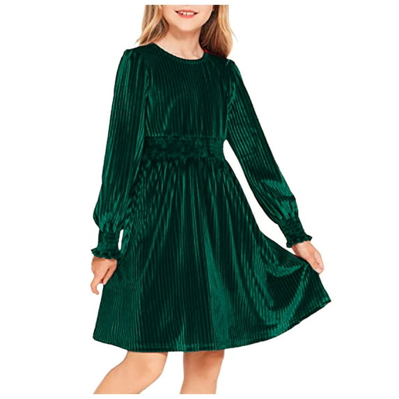 NIEWTR Toddler Little Girls Sequin Velvet Tutu Dress Long Sleeve Princess Christmas Birthday Velvet Party Dresses Fall Winter Vintage Clothes(Green,10-11 Years)