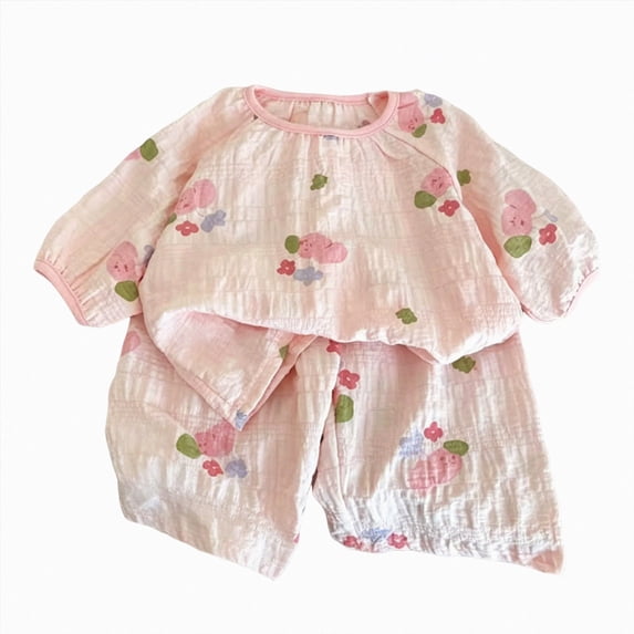 NIEWTR Toddler Pajamas 2-Piece Long Sleeve Clothes Set Soft Crewneck Top & Pull-on Long Pants Breathable Outfits for Girl Girl Loungewear 2T-5T(A-Pink,3-4 Years)