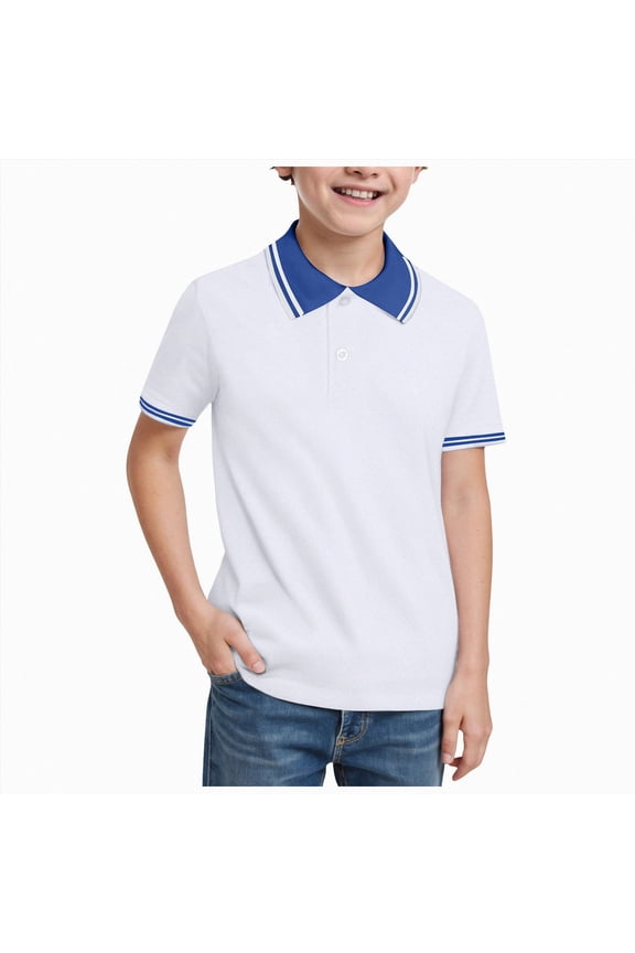 Toddler School Polo Shirt Short Sleeve Solid Color Button Tops Uniform for Boys Breathable Soft Fabric for Daily(A-Blue,2-3 Years)