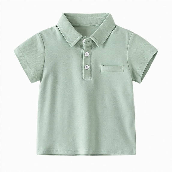 NIEWTR Toddler School Uniform Baby Boys Polo Short Sleeve T-Shirts Cotton Solid Color & Print Button Down Soft Fabric for Daily(A-Green,18-24 Months)