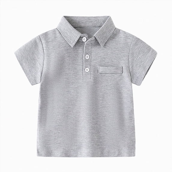 NIEWTR Toddler School Uniform Baby Boys Polo Short Sleeve T-Shirts Cotton Solid Color & Print Button Down Soft Fabric for Daily(A-Grey,2-3 Years)