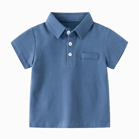 NIEWTR Toddler School Uniform Baby Boys Polo Short Sleeve T-Shirts Cotton Solid Color & Print Button Down Soft Fabric for Daily(A-Sky Blue,18-24 Months)