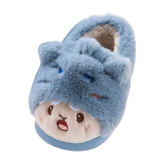 NIEWTR Toddler Slippers Girls Boys Fuzzy House Kids Slipper with Memory Foam,Non-slip Warm Soft Plush Bedroom Winter Indoor Shoes(A-Blue,1)