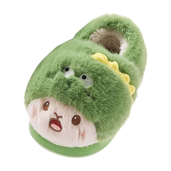 NIEWTR Toddler Slippers Girls Boys Fuzzy House Kids Slipper with Memory Foam,Non-slip Warm Soft Plush Bedroom Winter Indoor Shoes(A-Green,1)