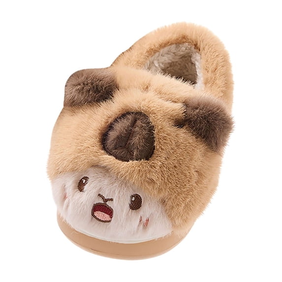 NIEWTR Toddler Slippers Girls Boys Fuzzy House Kids Slipper with Memory Foam,Non-slip Warm Soft Plush Bedroom Winter Indoor Shoes(A-Khaki,8.5)
