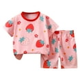 thumbnail image 1 of NIEWTR Toddler Summer Outfits Baby Girls Cute 2-piece Set Short Sleeve Round Neck Blouses Printing Short Pants 2Pcs Summer Beach Outfits 2--3 Years,Pink, 1 of 3