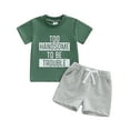 thumbnail image 1 of NIEWTR Toddler Summer Pajamas Set For 4-5 Years Baby Boy Toddler Summer Outfit Waffle Striped Short Sleeves T-shirt Elastic Waist Shorts 2 Piece Short Set Short Sets Summer Dailywear Set, 1 of 4