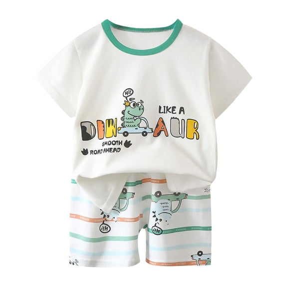 NIEWTR Toddler Summer Pjs Outfit For 4-5 Years Outfit Toddler Boy Summer Outfit Short Sleeves T-Shirt Tank Tops Elastic Waist Shorts Set Boys Cartoon Print Summer Dailywear Set