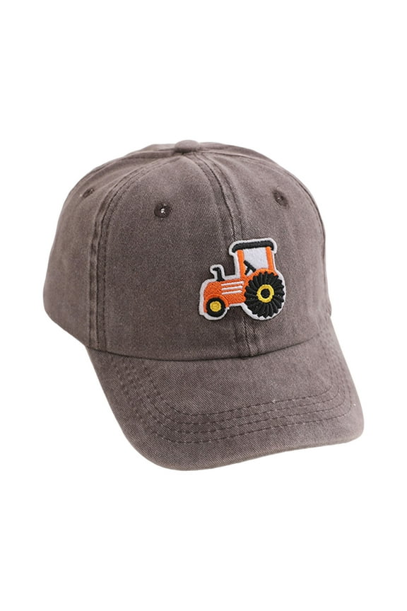 Toddler Sun Hat Cute Embroidery Excavator Kids Baseball Cap Adjustable Cotton Washed Vintage Cowboy Hat for Boys Girls Age 0-6 Toddler Boy Hats,Gray