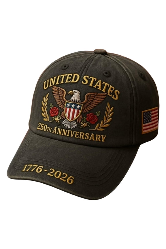 U.S. 250th Anniversary Retro Washed Cap, 1776 2026 Hat Hats Cycling caps, Board Color Baseball Men Hat(Black,L1)