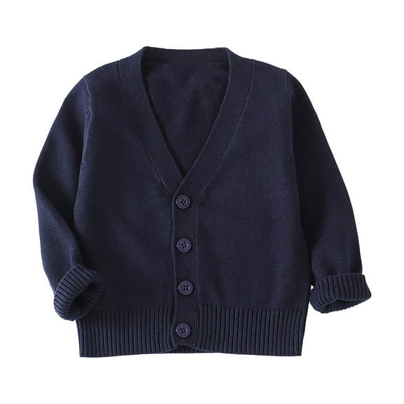 NIEWTR Unisex Boy' Girls Boys' Cardigans Sweater V-neck Long Sleeve Button Knit Sweaters Sweater Coat Sweatshirt Sweater（3-4 Years，Navy）