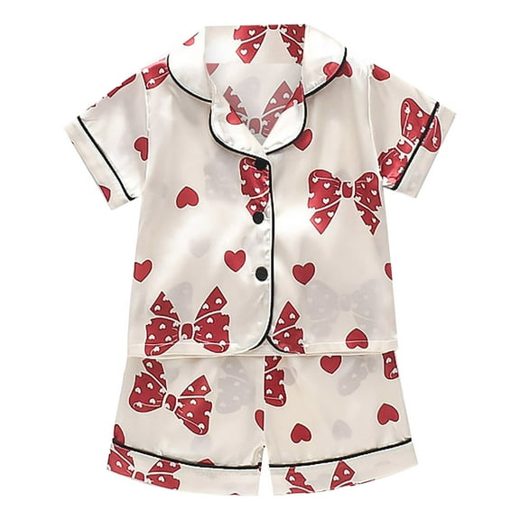 NIEWTR Unisex Kids Soft Satin Pajama Sets Button Down Short Sleeve Summer Sleepwear Comfortable Loungewear Size 7-8Y(WH2,1-2 Years)
