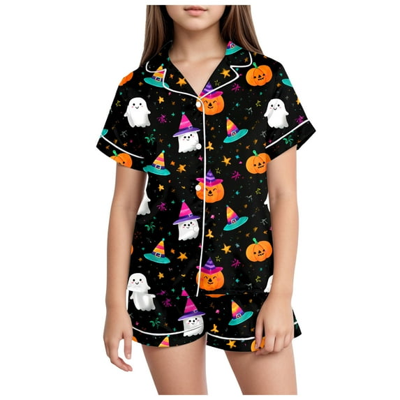 NIEWTR Unisex Satin Pajamas Set Boys Girls Silk Pjs Short Sleeve 2 Piece Sleepwear Button-Down Kids Nightwear Girls Halloween Pajamas Shorts Sets (2-3 Years,Sky Blue)