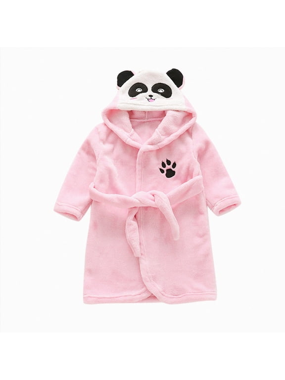 Unisex Toddler Baby Soft Warm Flannel Hooded Bathrobe Kids Plush Robes with Belt Housecoat Sleepwear Dressing Gown for Boys Girls Gifts(B-Pink,7-8 Years)