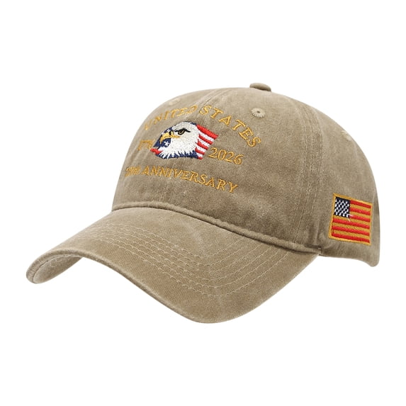 NIEWTR United States 250 Year Anniversary Hat, Flag Print Design, Retro Washed Adjustable Cap(A01-Khaki,One Size)