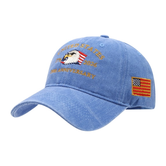 NIEWTR United States 250 Year Anniversary Hat, Flag Print Design, Retro Washed Adjustable Cap(A01-Light Blue,One Size)