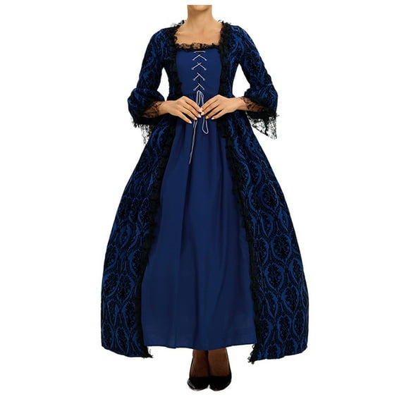 NIEWTR Vintage Gothic Dresses for Women Plus Size Dress Color Block Corset Dress Gothic Clothes(XXL,Blue)
