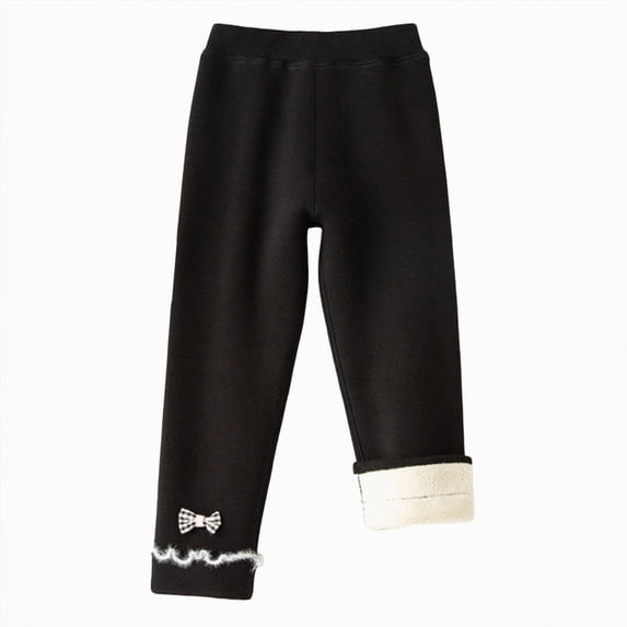 NIEWTR Winter Girls Pants Padded Warm Girls Bottoming Sweet Pants Children's Pants Girls' Athletic Leggings Kids Teen Dance Yoga Workout Running Pants(A-Black,7-8 Years)