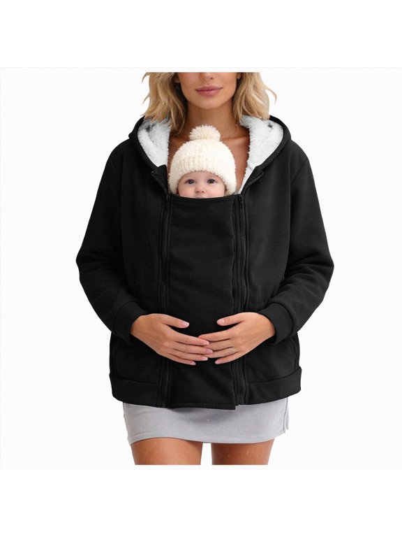 Winter Maternity Clothes Maternity Winter Clothes Baby Wearing Jacket Women Fleece Zip Up 2 In 1 Baby Wearing Jacket Maternity Winter Coat Thicken Kangaroo Sweatshirt
