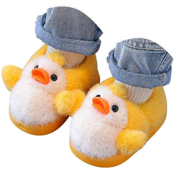 NIEWTR Winter Slippers For Girls Cartoon Animal Slippers Toddler Warm Plush House Shoes Little Kids Home Slippers(A-Yellow,4)