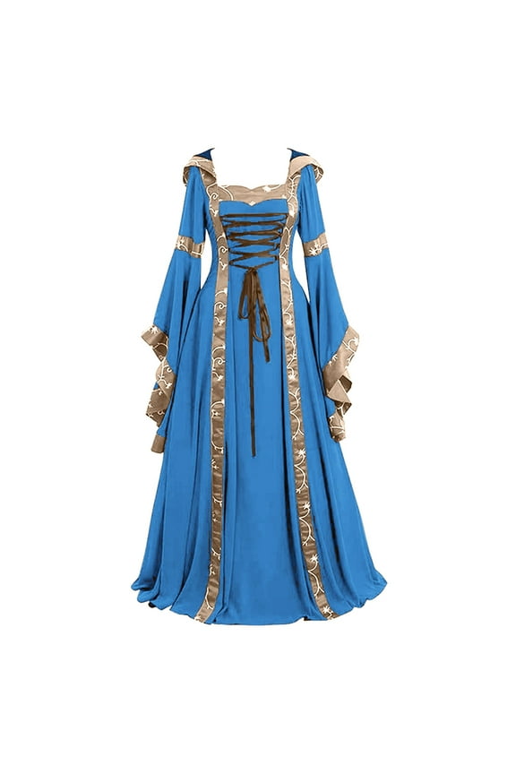 Women Dress Handmade Retro Gown Renaissance Fantasy Dress Renaissance for Women Dresses(4XL,Blue)