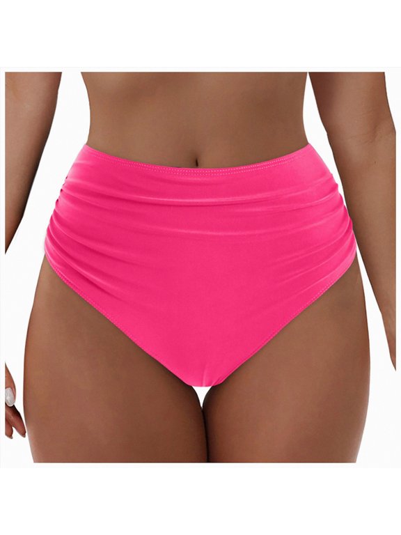 Women High Waisted Bikini Bottoms High Cut Triangle Comfortable Swim Shorts Beach Vacation Quick Dry(F-Hot Pink,L)